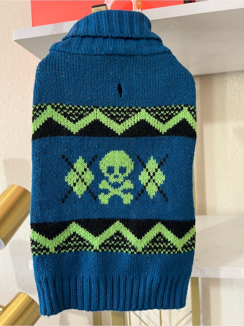 Dog Sweater with Skull and Cross Bones Argyle Patter